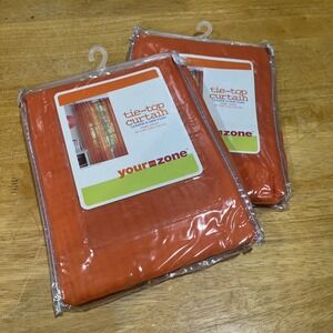 Vtg Your Zone Tie Top Curtain Orange Tangerine Sheer Panels 84x59" Walmart
